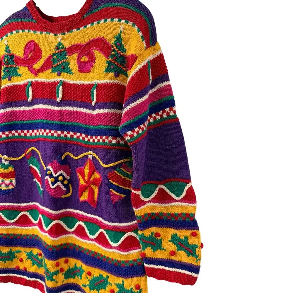 Not So Ugly Christmas Sweater Colorful Hand Knit Sweater Talbots Vintage Small
